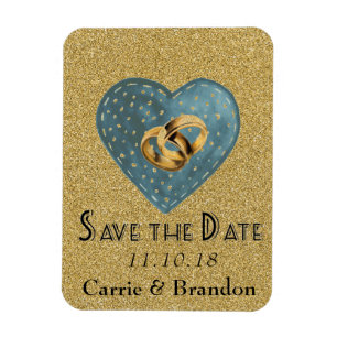 Imán Purpurina Rings & Heart Save Date Magnet