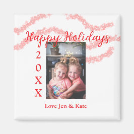 Imán Purpurina rojo niños foto familiar feliz nombre de