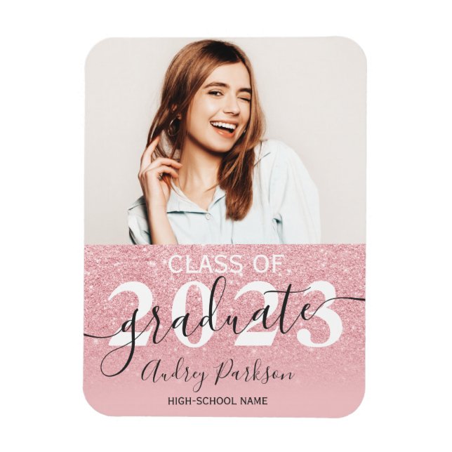 Imán Purpurina rosa paraliza la graduación de una foto  (Vertical)
