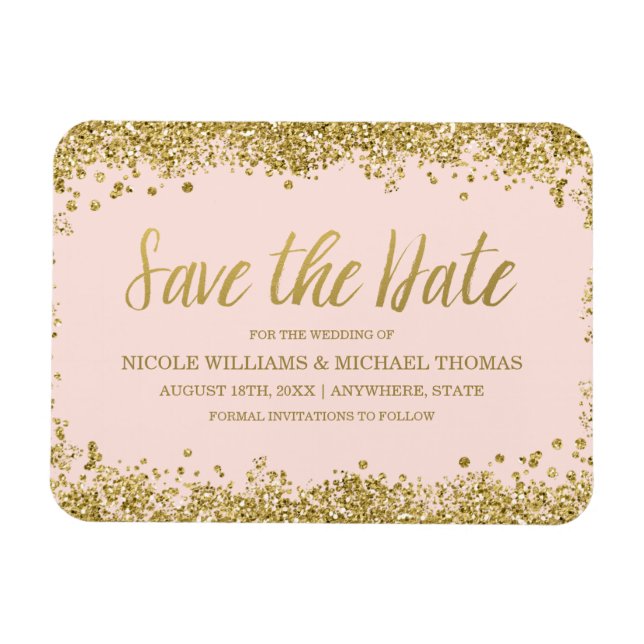 Imán Purpurina Rubor Pink Gold Faux Save the Date (Horizontal)