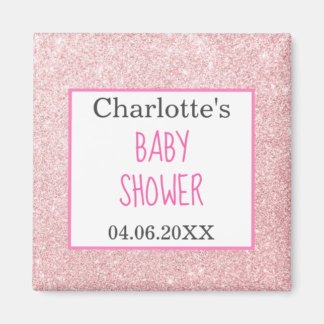 Imán Purpurina Rubor Rosa Gold Sparkle Baby Shower (Frente)