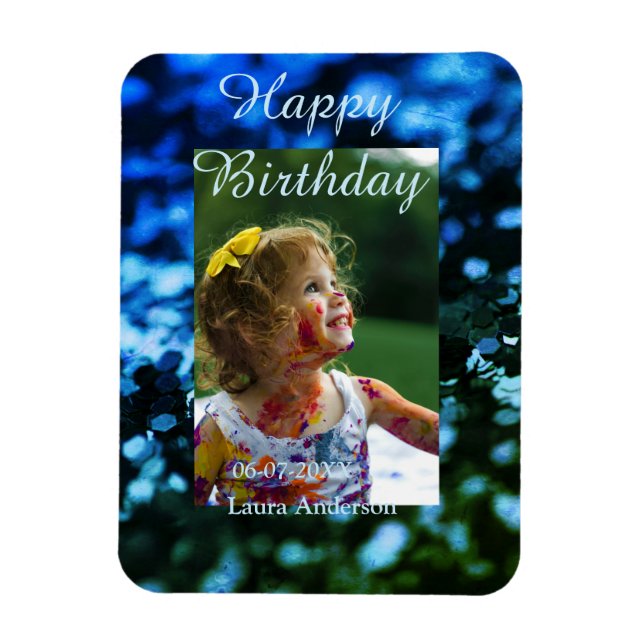 Imán Purpurina verde azul foto niños cumpleaños óxido m (Vertical)