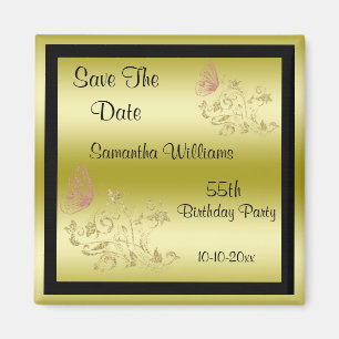 Imán Purpurinas dorados y mariposa espumosa 55º cumplea