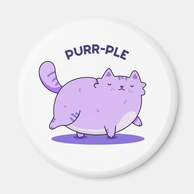 Imán Purr-ple Funny Fat Kitty Cat Pun (Frente)