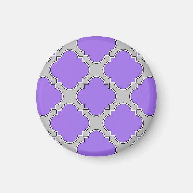 Imán Quatrefoil púrpura y gris (Frente)
