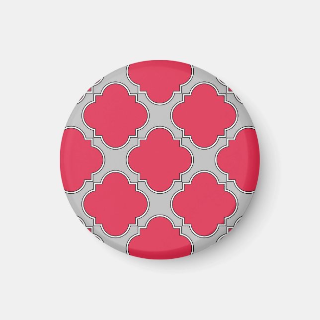 Imán Quatrefoil rojo y gris (Frente)