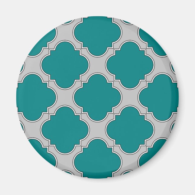Imán Quatrefoil verde azulado y gris (Frente)