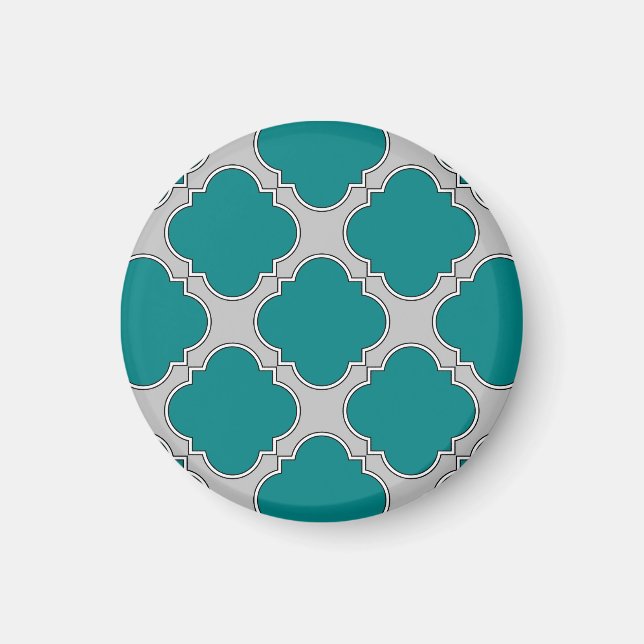 Imán Quatrefoil verde azulado y gris (Frente)