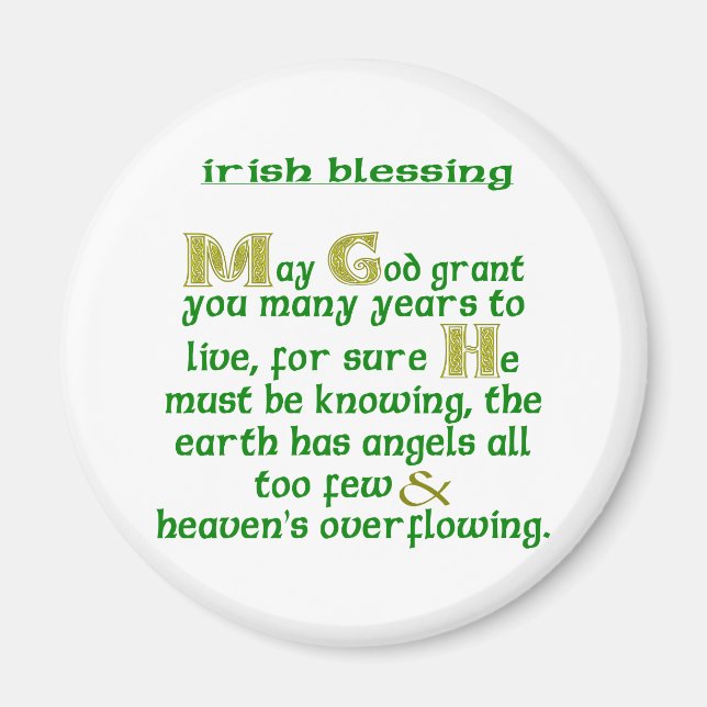 Imán Que Dios te conceda muchos años Bendición irlandes (Frente)