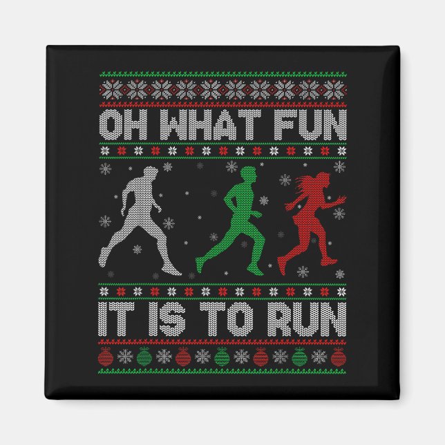 Imán Qué divertido es correr con suéter feo de Navidad  (Frente)
