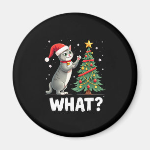 Imán Qué divertido gato empujando árbol de Navidad sobr