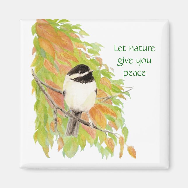 Imán Que la Naturaleza Te Dé Paz, Chickadee De Otoño (Frente)
