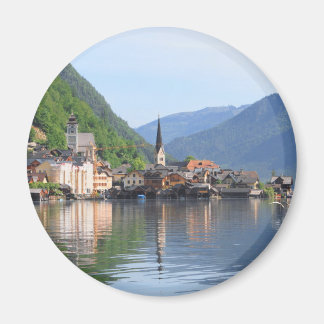imán que muestra la ciudad y el lago de Hallstatt,