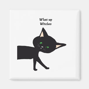 Imán ¡Qué Muñecas! Gracioso gato negro con ojos verdes