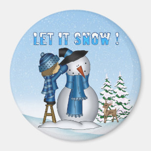 Imán Que Nieva A Snowman Round Magnet