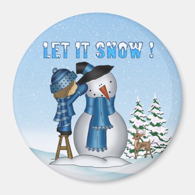 Imán Que Nieva A Snowman Round Magnet (Frente)