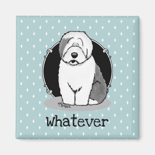 Imán ¿Qué? Perro de oveja inglés viejo (gris 1) Gracios (Frente)