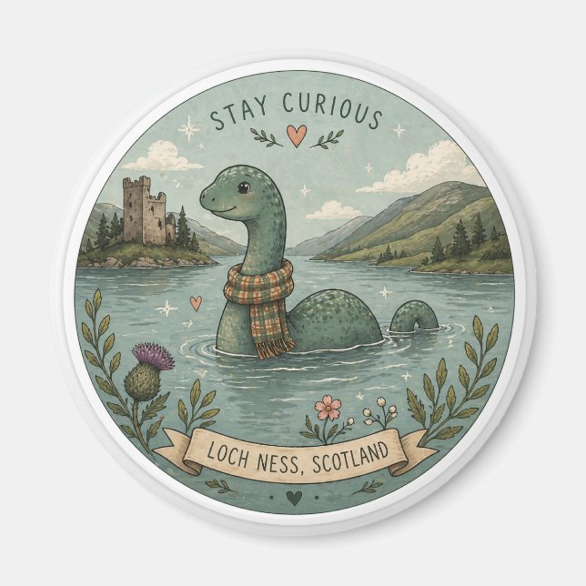 Imán Quédate Curioso Acogedor Críptido Nessie Monstruo  (Frente)