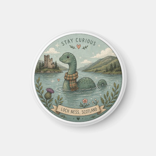Imán Quédate Curioso Acogedor Críptido Nessie Monstruo  (Frente)