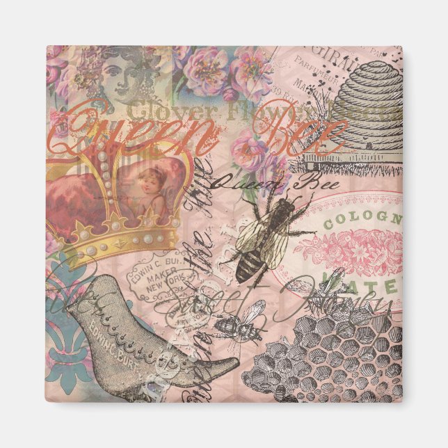 Imán Queen Bee Vintage Hermoso Collage (Frente)