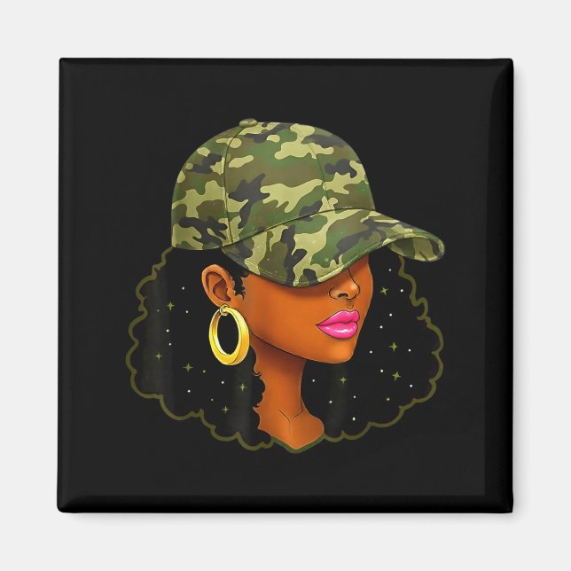 Imán Queen Black Woman With Camo Cap Locs African Ameri (Frente)