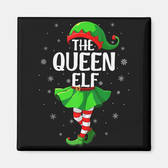 Imán Queen Elf Christmas Girls Women Elf Squad Xmas Fam (Frente)