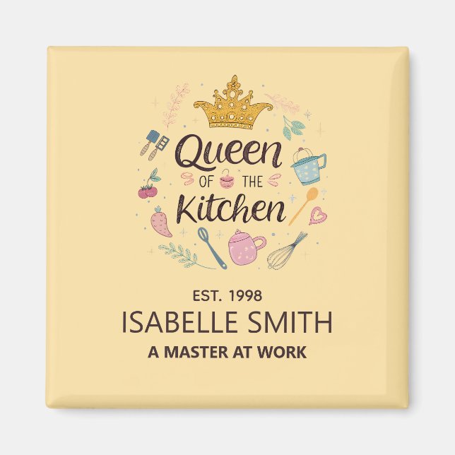 Imán Queen of the Kitchen Custom Name Design (Frente)