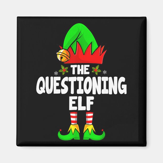 Imán Questioning Elf Group Christmas Funny Pajama Party (Frente)
