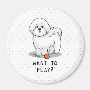 Imán ¿Quieres jugar? Perro de Bichon Frise con bola - l