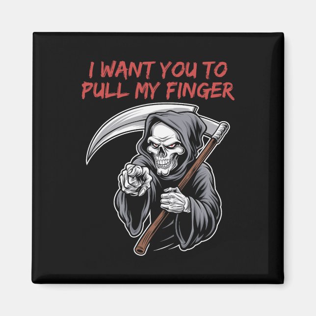 Imán Quiero Que Tomen Mi Finger Grim Reaper Halloween (Frente)