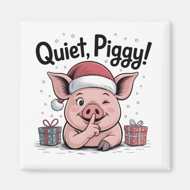 Imán Quiet Piggy Christmas Santa hat Democratic  (Frente)