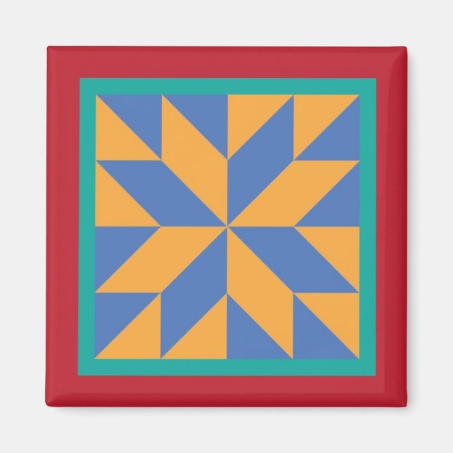 Imán Quilt Magnet - Estrella de Hunter (azul/amarillo) (Frente)