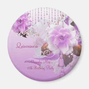 Imán Quinceañera 15 Lilac Rosa Floral Blanco
