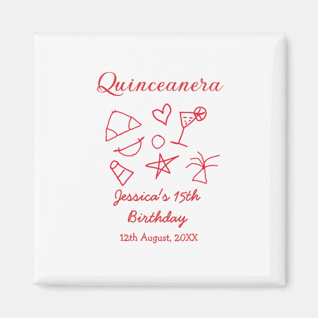 Imán Quinceanera 15th birthday red beach party tree sun (Frente)