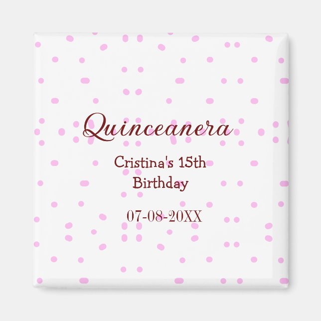 Imán Quinceanera anos 15 años añadir puntos rosados (Frente)