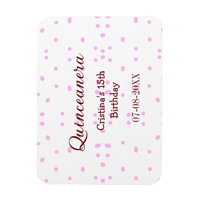 Imán Quinceanera anos 15 años añadir puntos rosados (Vertical)