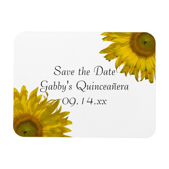 Imán Quinceanera de girasol amarillo salva la fecha (Horizontal)