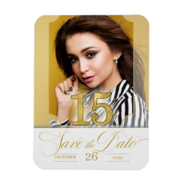 Imán Quinceanera English Save the Date in Gold