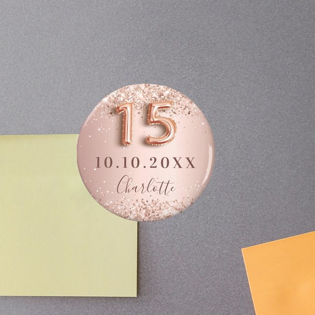 Imán Quinceañera rosa dorado brillo ahorrar la fecha (Subido por el creador)