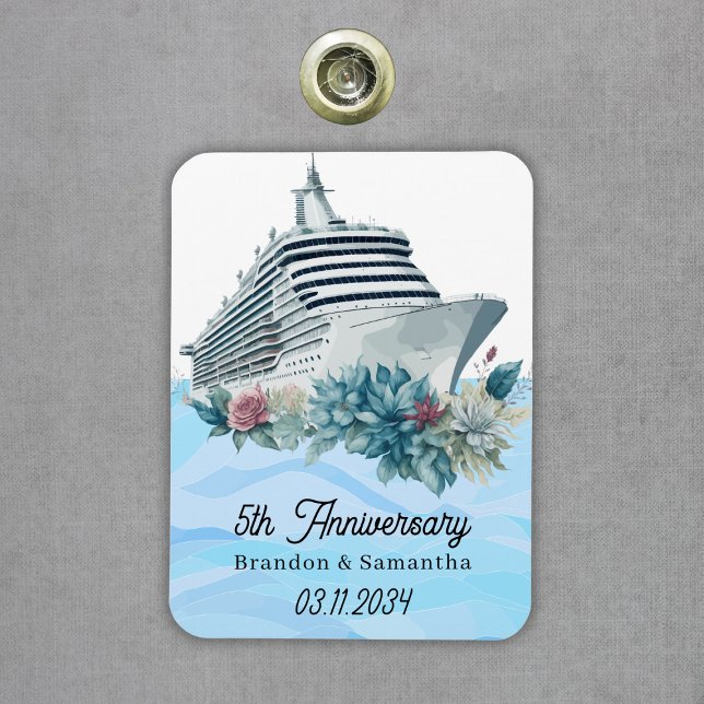 Imán Quinto aniversario Boda de crucero personalizado K (Custom Cruise 5th Wedding Anniversary Keepsake Magnet
)
