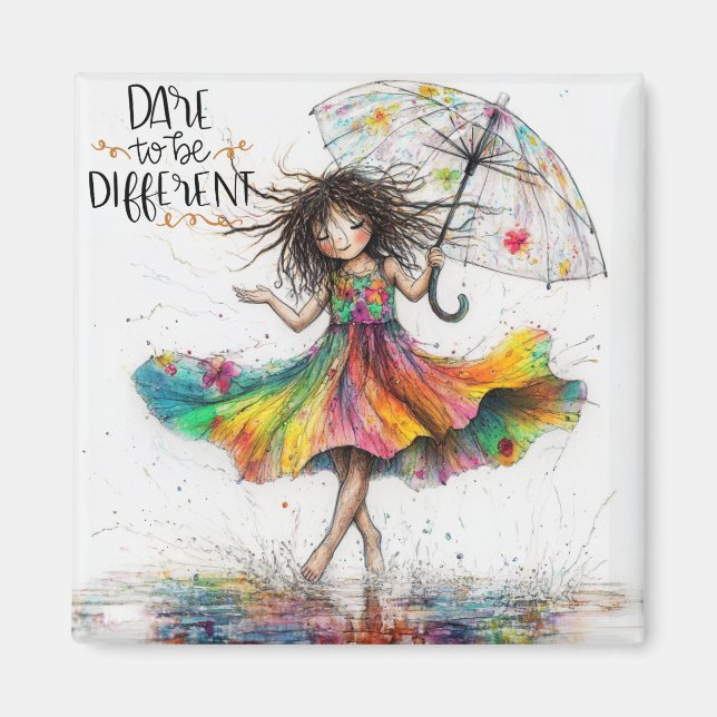 Imán Quirky Chica De Paraguas Se Atreve A Ser Magnet (Frente)