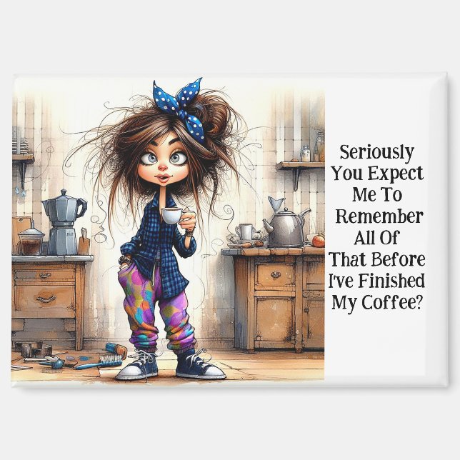 Imán Quirky Coffee Lady Serious Magnet (Anverso)
