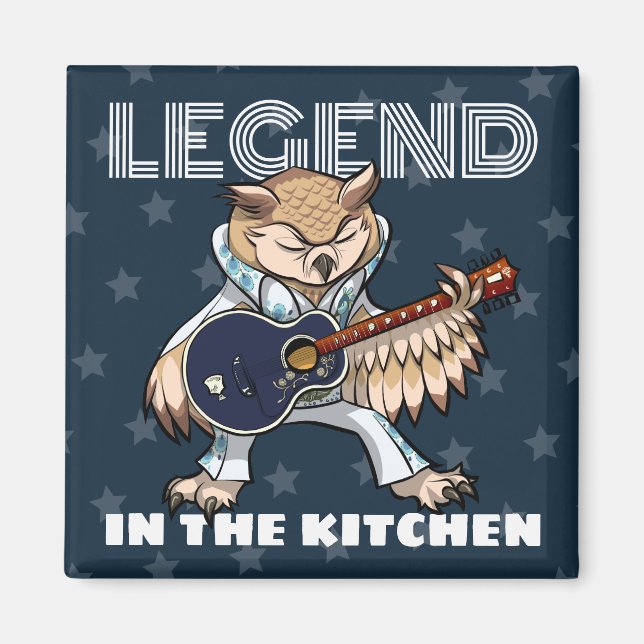 Imán Quirky Owl Legend In The Kitchen Rock Star Artwork (Frente)