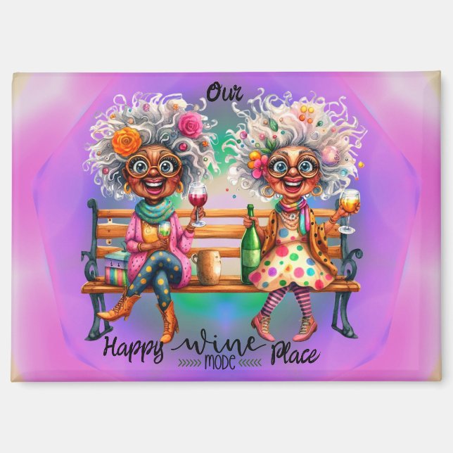Imán Quirky Wine Ladies Happy Place Magnet (Anverso)