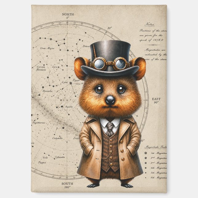 Imán Quokka Astrónomo Steampunk con Mapa de Constelacio (Anverso)