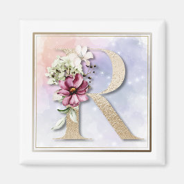 Imán R Monograma Burgundy Floral Magnet