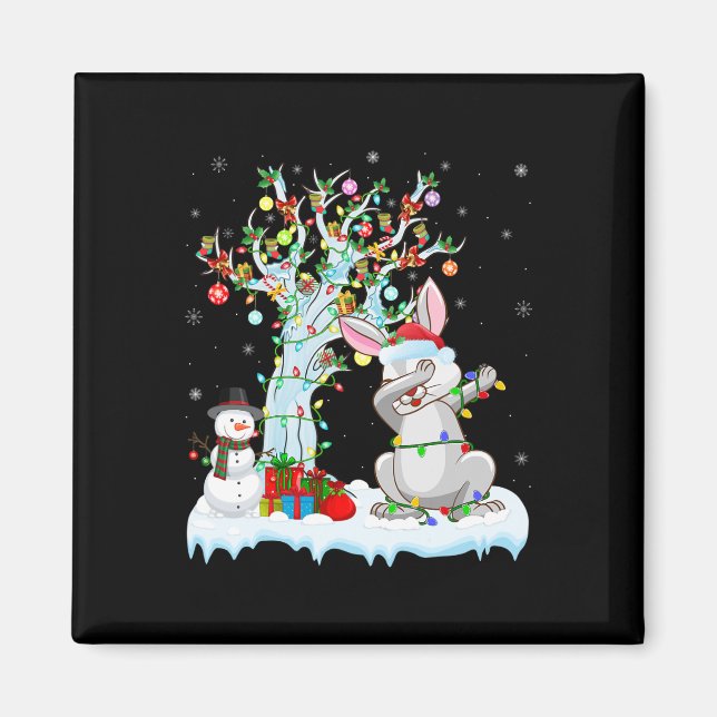 Imán Rabbit Lights Xmas Tree Funny Dabbing Rabbit Chris (Frente)