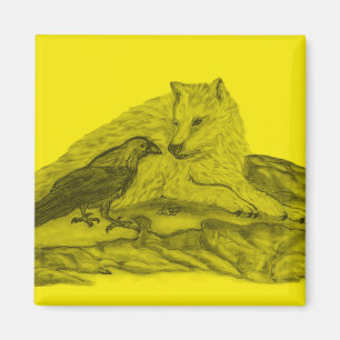 Imán Rabe mit Wolf schwarz gelb Design