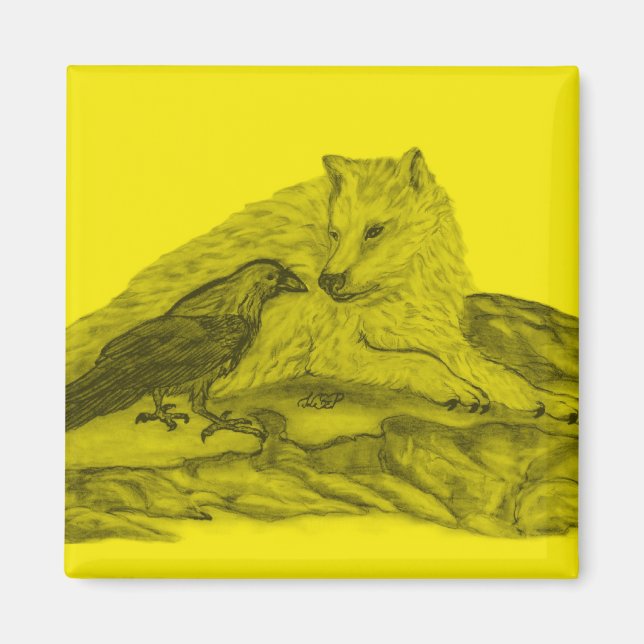 Imán Rabe mit Wolf schwarz gelb Design (Frente)