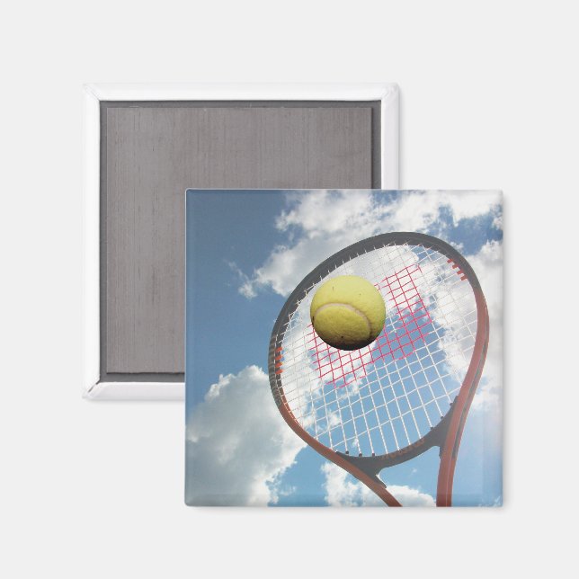 Imán Raca de tenis y bola en el aire (Anverso/Reverso)